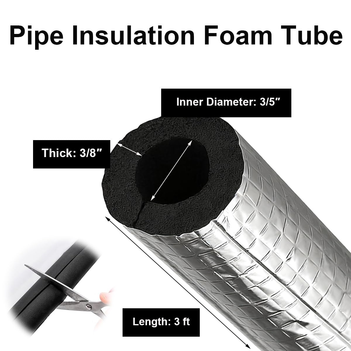 Tubo isolante autoadesivo in schiuma di alluminio, protezione antigelo (ID 1,5 cm a 7,6-1,3 cm, lunghezza 0,9 m) (ID 1,5 cm x T 1 cm)