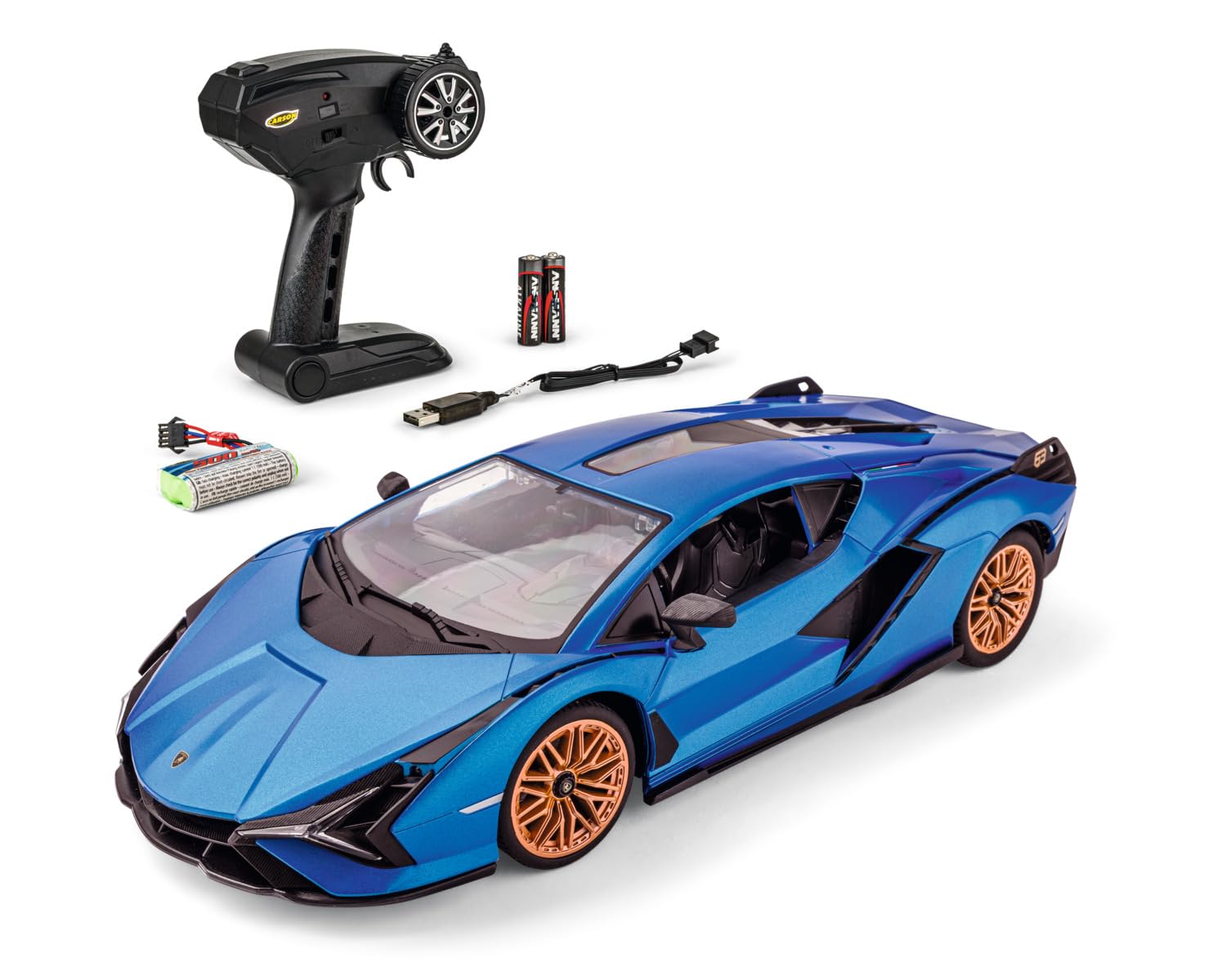 Carson 1:14 Lamborghini Sián 2.4GHz 100% RTR - Coche teledirigido, iluminación LED, RC, vehículo RC, RC Auto 1:14, Juguete teledirigido