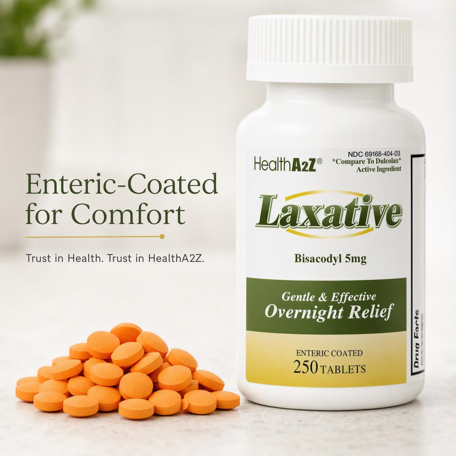 HealthA2Z® Laxative Bisacodyl 5mg, Gentle Overnight Relief, 250 Count — Amazon image 2