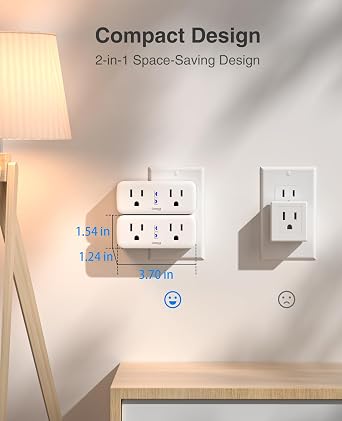 15A Dual Smart Plug 4 Pack, GHome Smart Plugs that Work with Alexa and Google Home, 2-in-1 Compact Smart Outlet Timer with APP Remote Control, 2.4GHz Wi-Fi Only, No Hub Required, FCC Listed