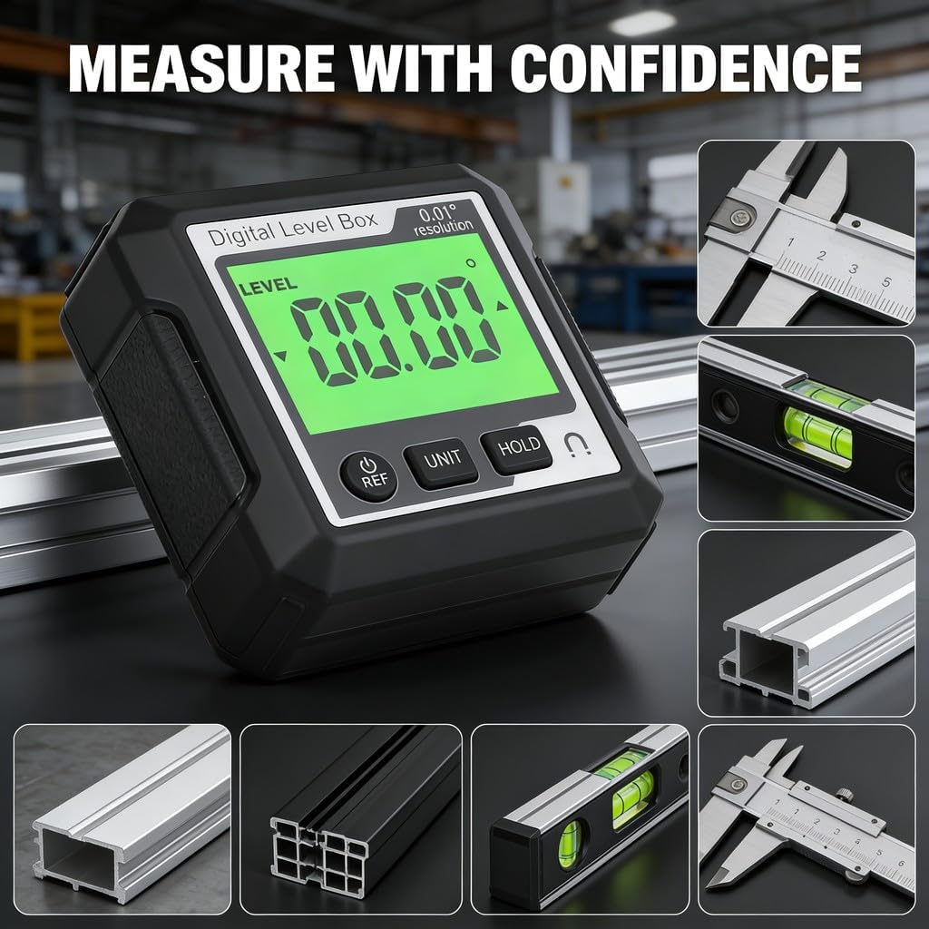 Digital Level Box Magnetic Protractor Angle, Portable Inclinometer Orange White - Easy Mode Switch, Multi Use for Woodworking Construction (Black and White)