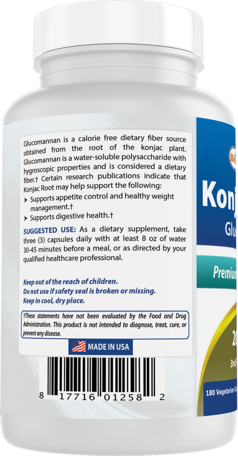 Best Naturals 2 Pack Konjac Glucomannan Root 2000 mg per Serving - 180 Vegetarian Capsules