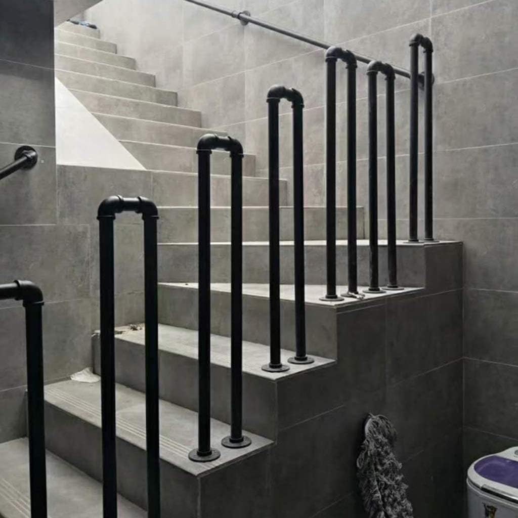Transitional Handrail Wrought Iron for Cement Concrete Steps and Wooden Steps, Handrail Picket for Outside Stairs Outdoor Steps, Stair Rail Hand Rails Railing for Indoor Garden Support Bar