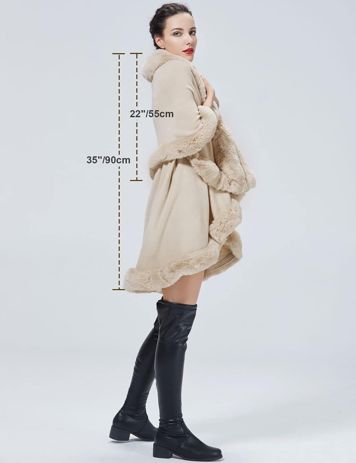 Winter Poncho Shawl Wrap Women Cape Faux Fur Trim Coat Sleeveless Cardigan Dressy Cloak - Image 6