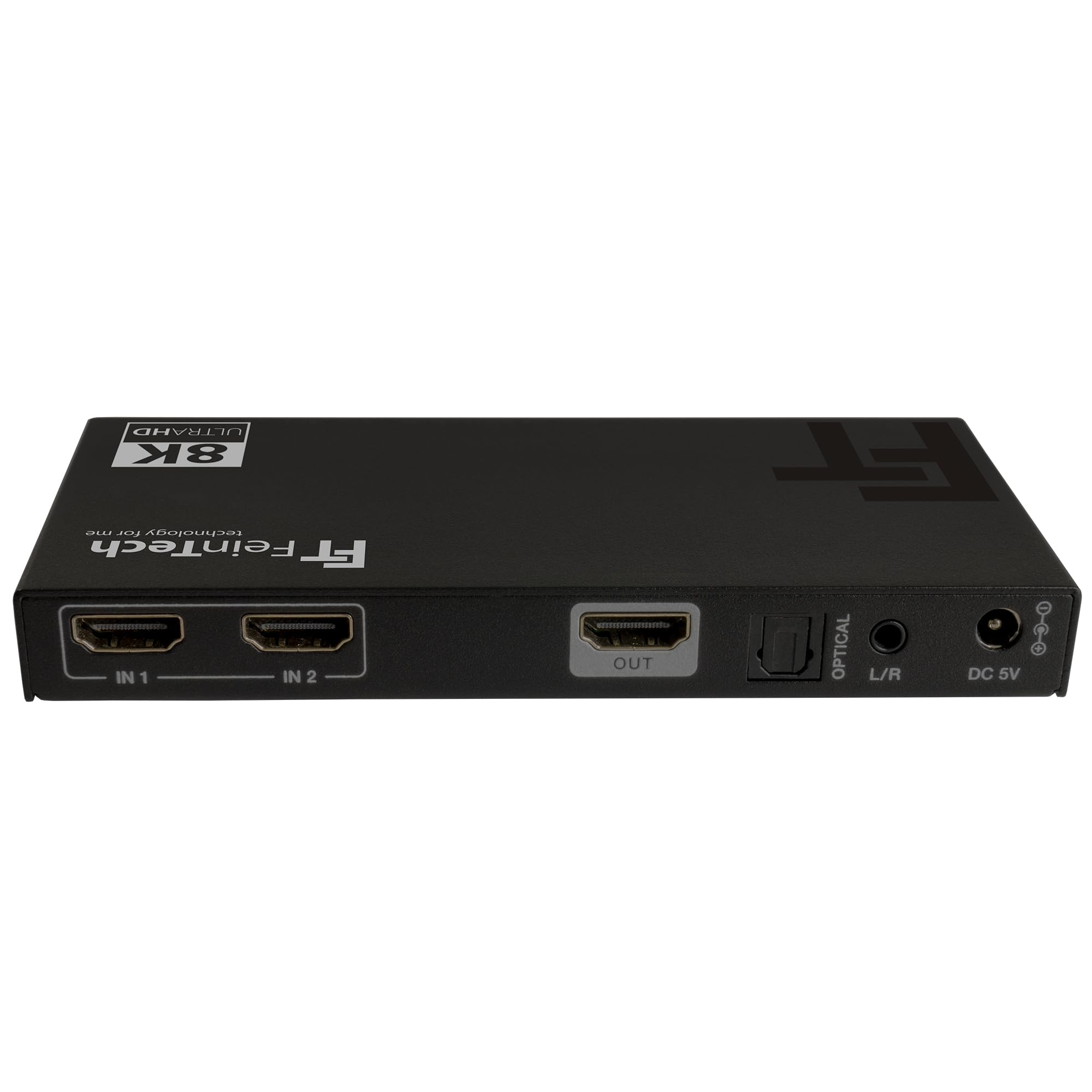 FeinTech SW212 HDMI 2.1 Switch 2 In 1 Out mit HDMI Audio Extractor 4K 120Hz und automatischer Umschaltung, 8K 60Hz, VRR, ALLM, Audio Splitter auf Optical SPDIF Toslink und 3,5 Klinke
