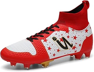 Chuteiras unissex, chuteiras FG/TF, botas de futebol confortáveis de cano alto para mulheres, chuteiras de futebol para meninos grandes respiráveis e leves (Color : Red FG, Size : 36 EU)