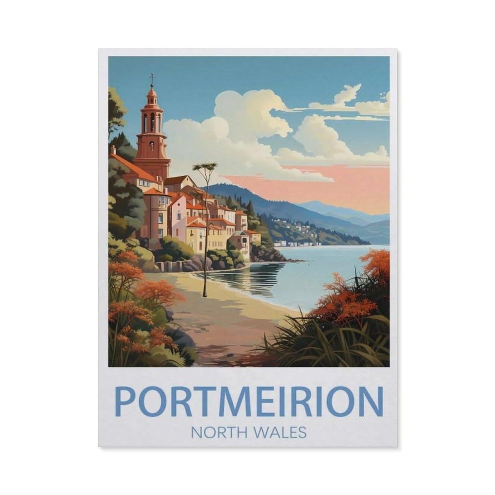 BEAYODKP 5D Diamond Painting，Portmeirion North Wales ， Landscape