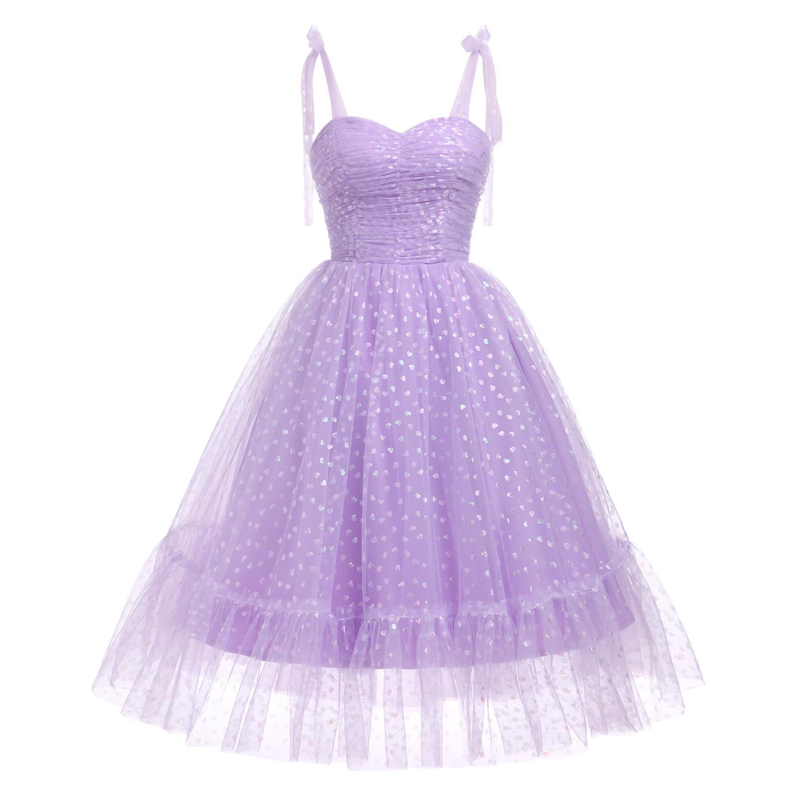 Abito da donna in tulle con cinturino a cravatta abiti da ballo con ricamo floreale a cuore corto abito da festa formale mini abiti da ritorno a casa, Viola, M