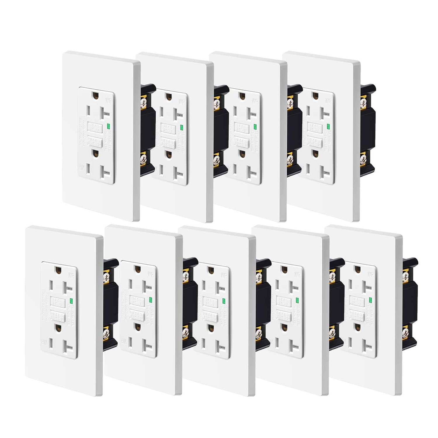 GFCI Outlet 20 Amp,Nineleaf 9PK 20A Weather Resistant GFCI with Screwless Plate,Outdoor Ground Fault Outlet with LED Indicator,Hospital Commercial and Resident Grade,ETL Listed