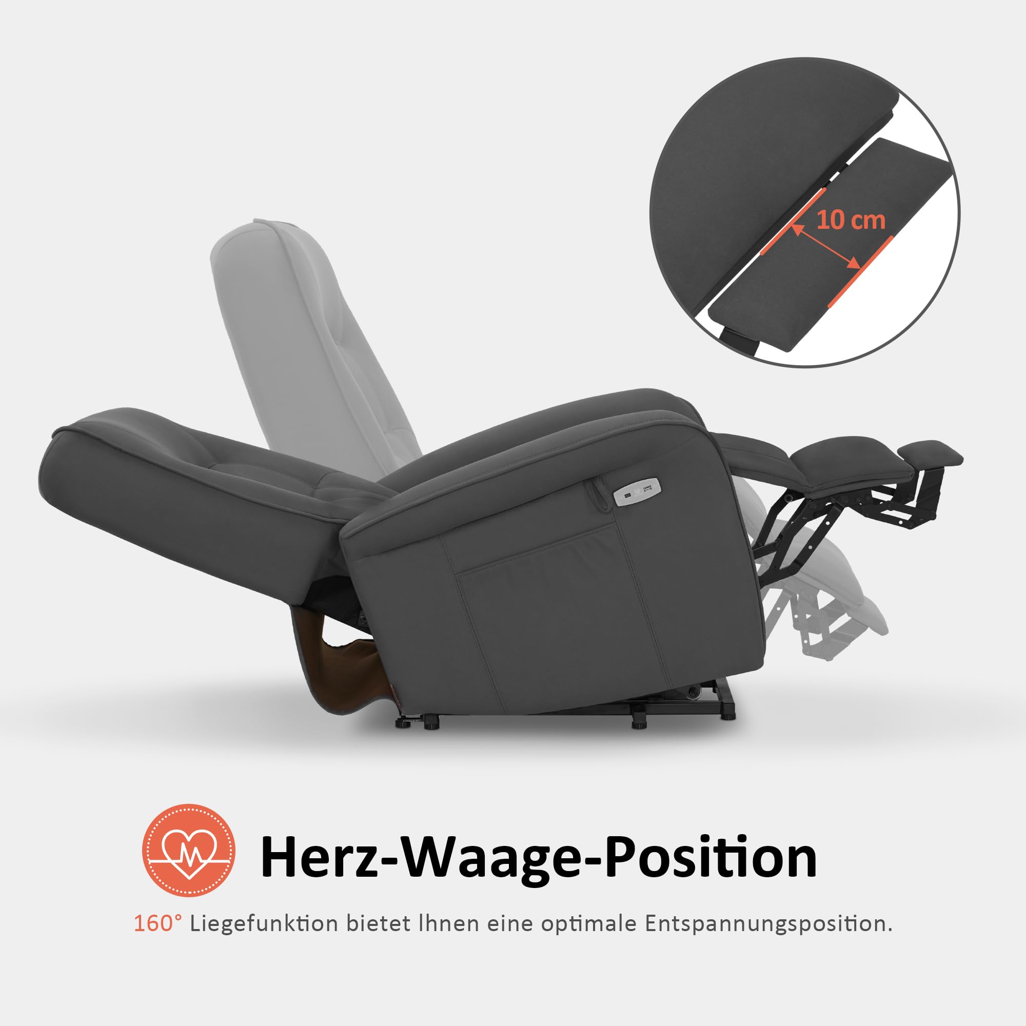 M MCombo Fernsehsessel mit Aufstehhilfe Elektrisch 2 Motoren, mit Massage & Heizung, Relaxsessel mit Liegefunktion bis 160° 35D Vollschaum-Sitzkissen 7584 (Mikrofaser, Grau)