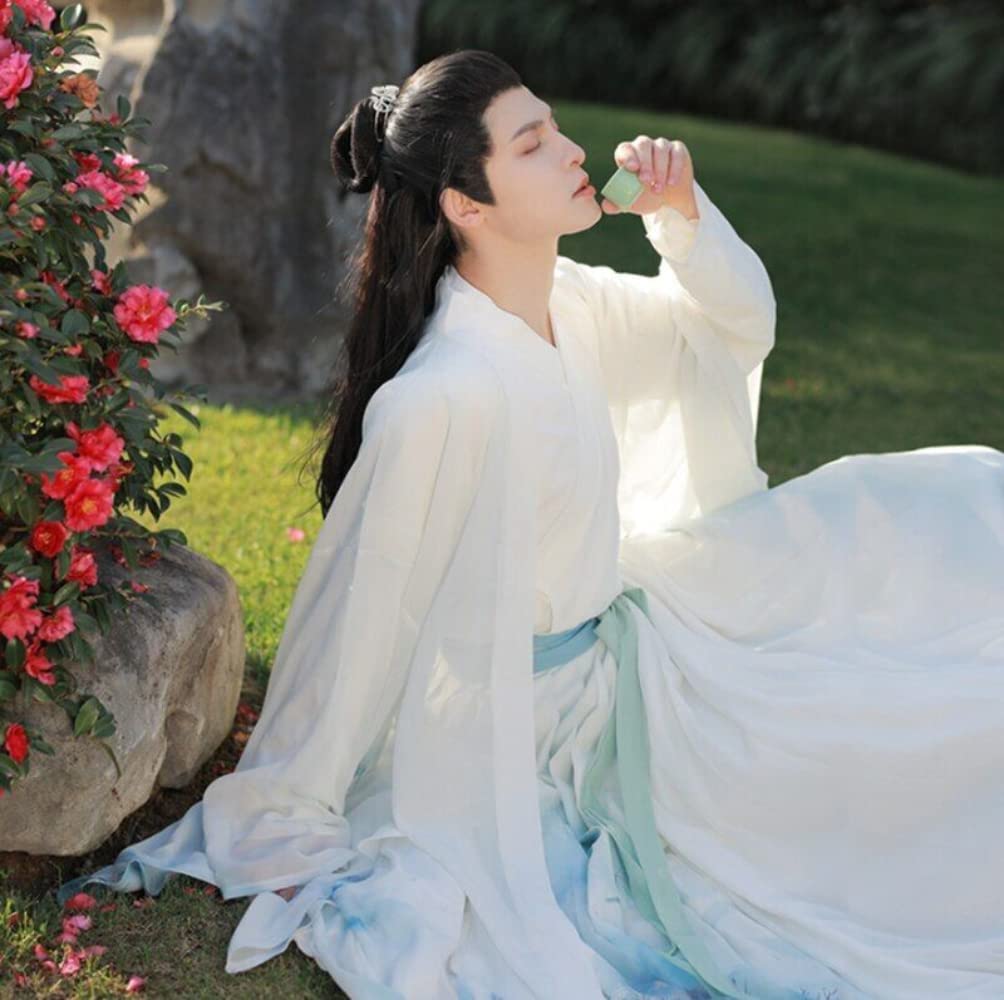 Chiński strój hanfu, Suknia Hanfu starożytny chiński haft Hanfu męski przebranie na karnawał szary(Blue,Small)