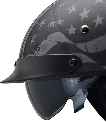 Vega Warrior Motorcycle Half Helmet with Sunshield/Adjustable Size Dial DOT Half Face Skull Cap for Bike Cruiser Chopper Moped Scooter ATV
