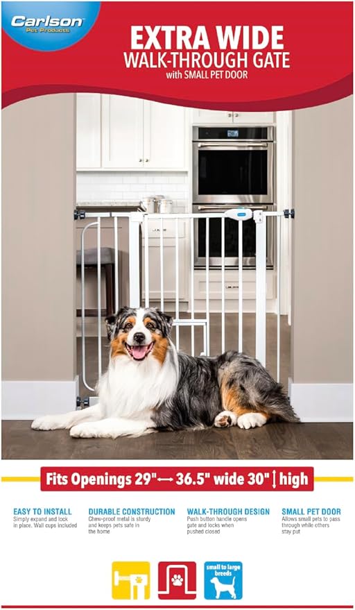 Carlson Extra Wide Walk Through Pet Gate with Small Pet