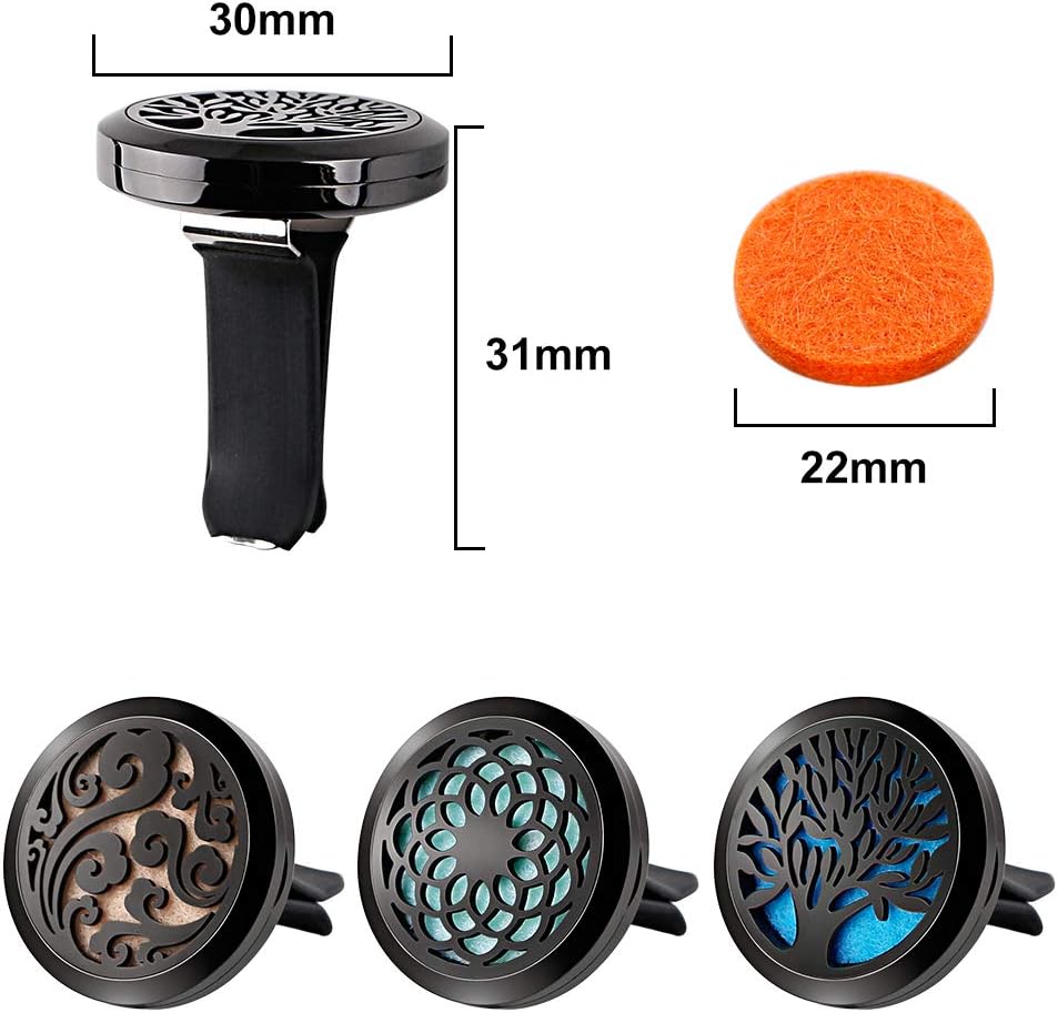 3PCS Aromatherapy Essential Oil Car Diffuser Stainless Steel Black Diffuser Locket with 50 Refill Pads