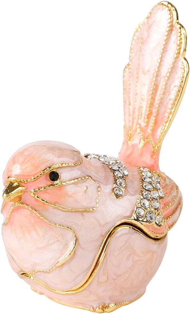 Pink Little Bird Trinket Boxes Hinged Hand-Painted Enameled Jewelry Box Animals Ornaments Craft Gift for Home Decor - Image 2