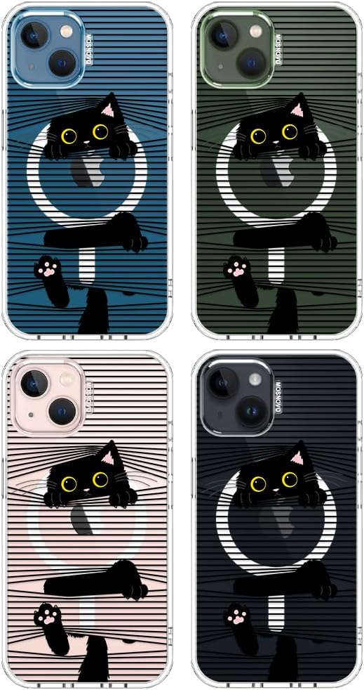MOSNOVO Case for iPhone 14 / iPhone 13, [Compatible with Magsafe] [Buffertech 6.6ft Military-Grade Drop Protection] [Anti Peel Off Tech] Clear Phone Case Design - Hidden Black Cat - Image 4