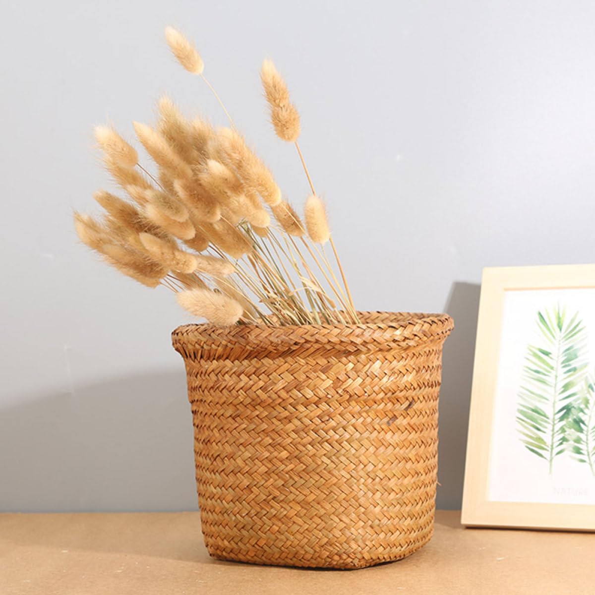 DOITOOL Cestino Intrecciato in Paglia Marrone Naturale per Raccolta Differenziata, Contenitore Multifunzione Pratico per Cucina e Bagno, Dimensioni Xl 24x20 Cm