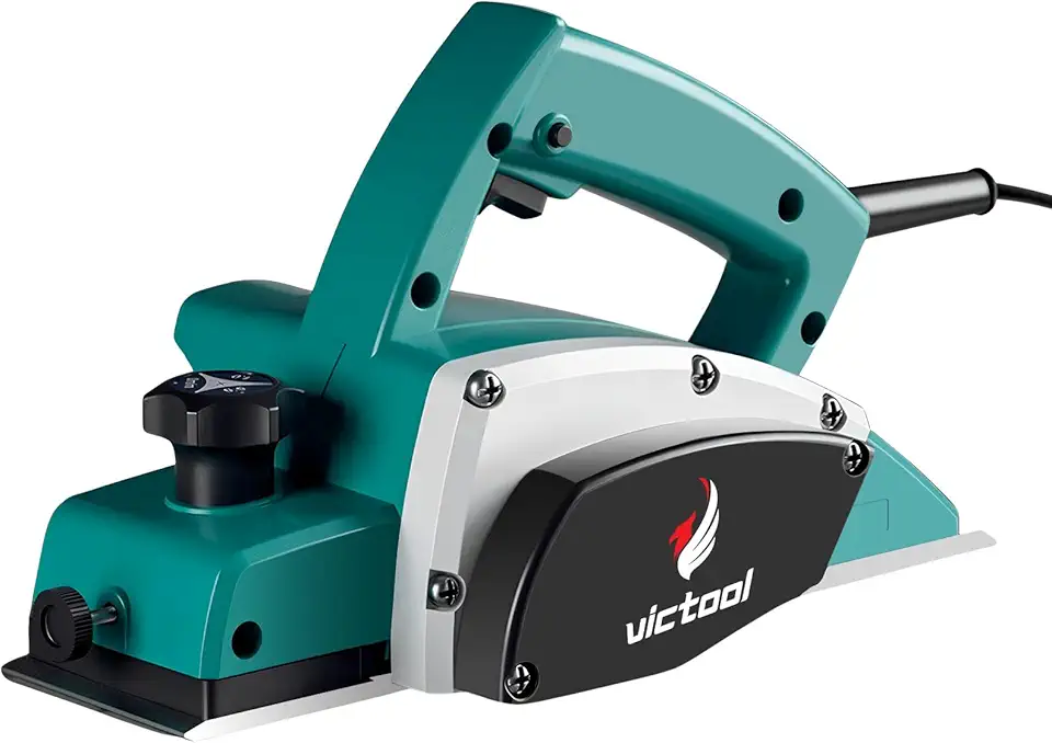 VICTOOL Plaina Elétrica 1000W Lamina Dupla, 220V Frequência, 16000 rpm, Ferramenta portátil com fio para madeira, Profundidade de corte ajustável, 2 lâminas, chanfro de madeira, acabamento liso e DIY