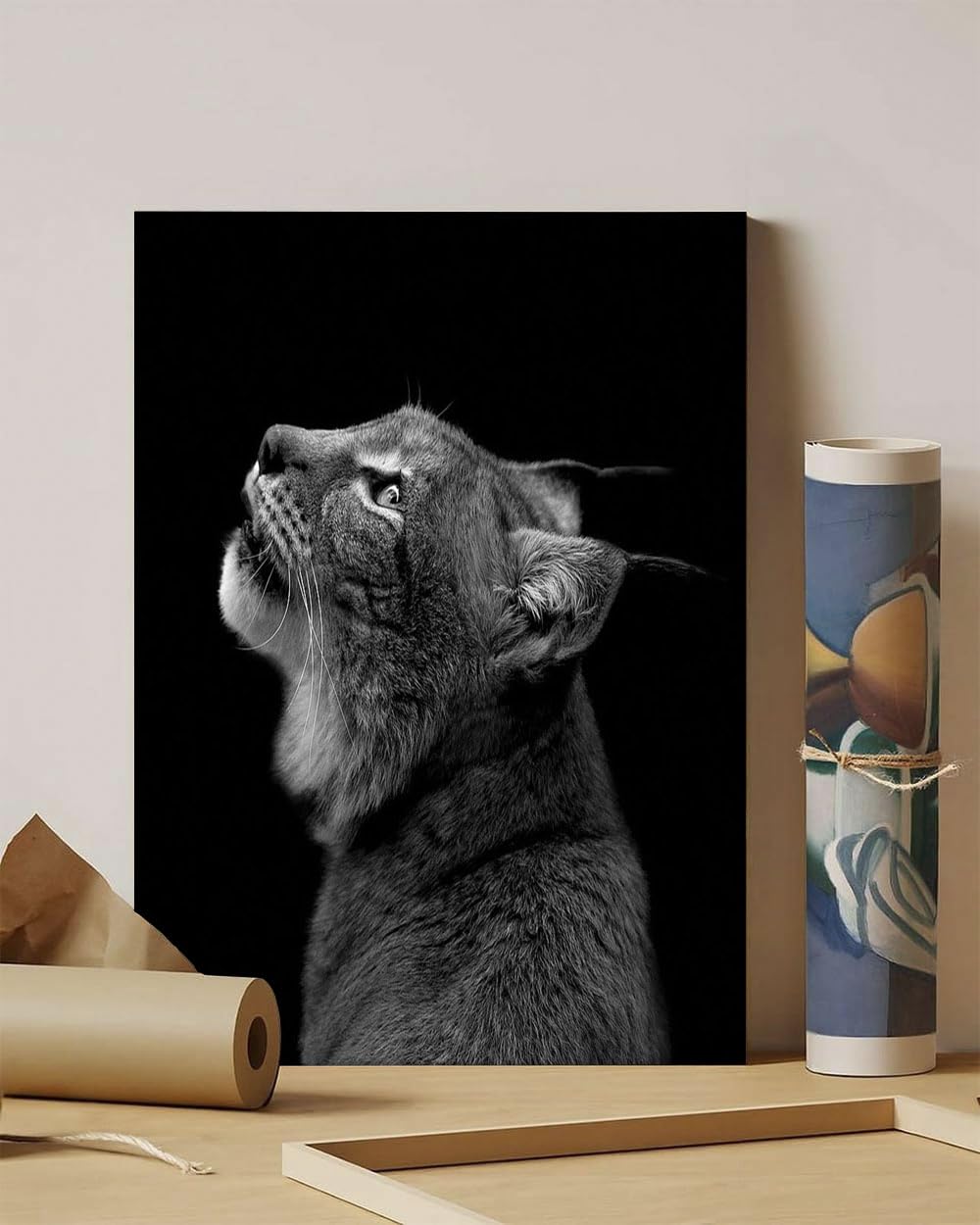 GADGETS WRAP Canvas Gallery Wrap Framed for Home Office Studio Living Room Decoration (11x14inch) - Portrait Of Lynx In Black And White