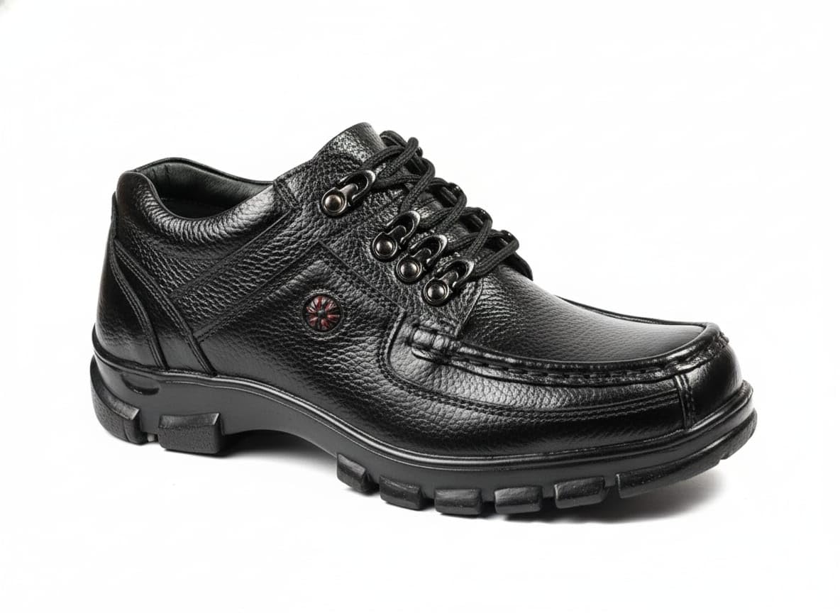 Men's Black Leather Lace-Up Shoes, Chunky Sole, Casual Walking Footwear-image-12