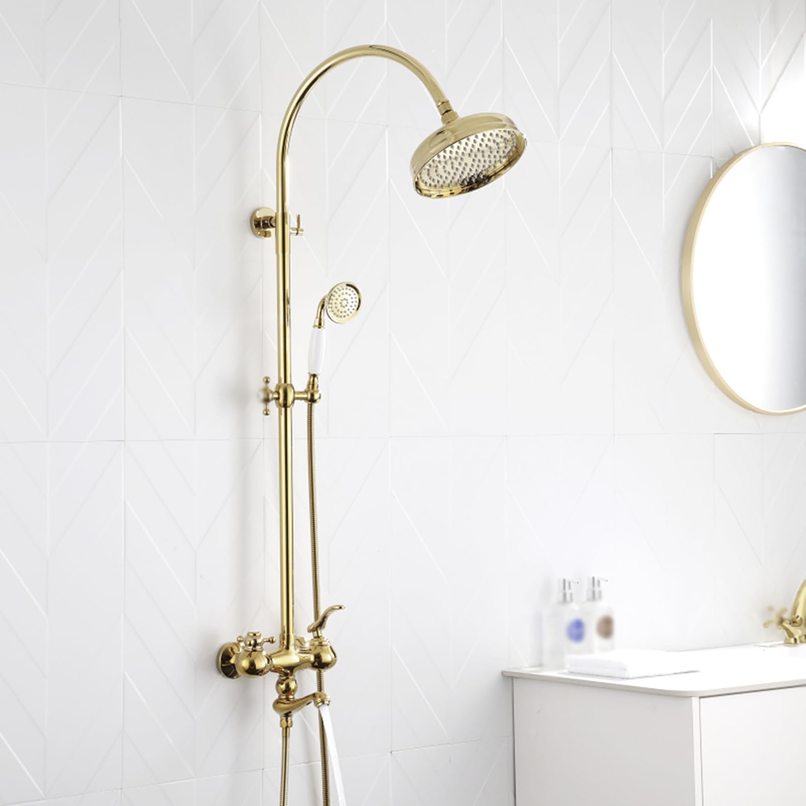 Cabezal de ducha juegos de ducha para baño con manguera ajustable en color dorado claro