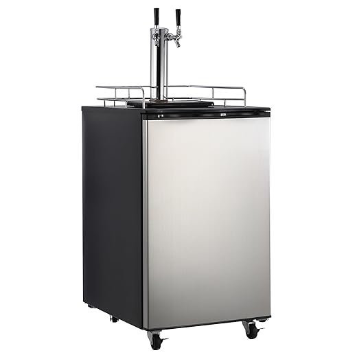 Beer Kegerator, Dual Tap Draft Beer Dispenser, Full Size Kegerator and Keg Beer Cooler With Shelves & Drip Tray & 4 Casters, Stainless Steel Keg Dispenser, 32°F- 50°F Temperature Control, 170L