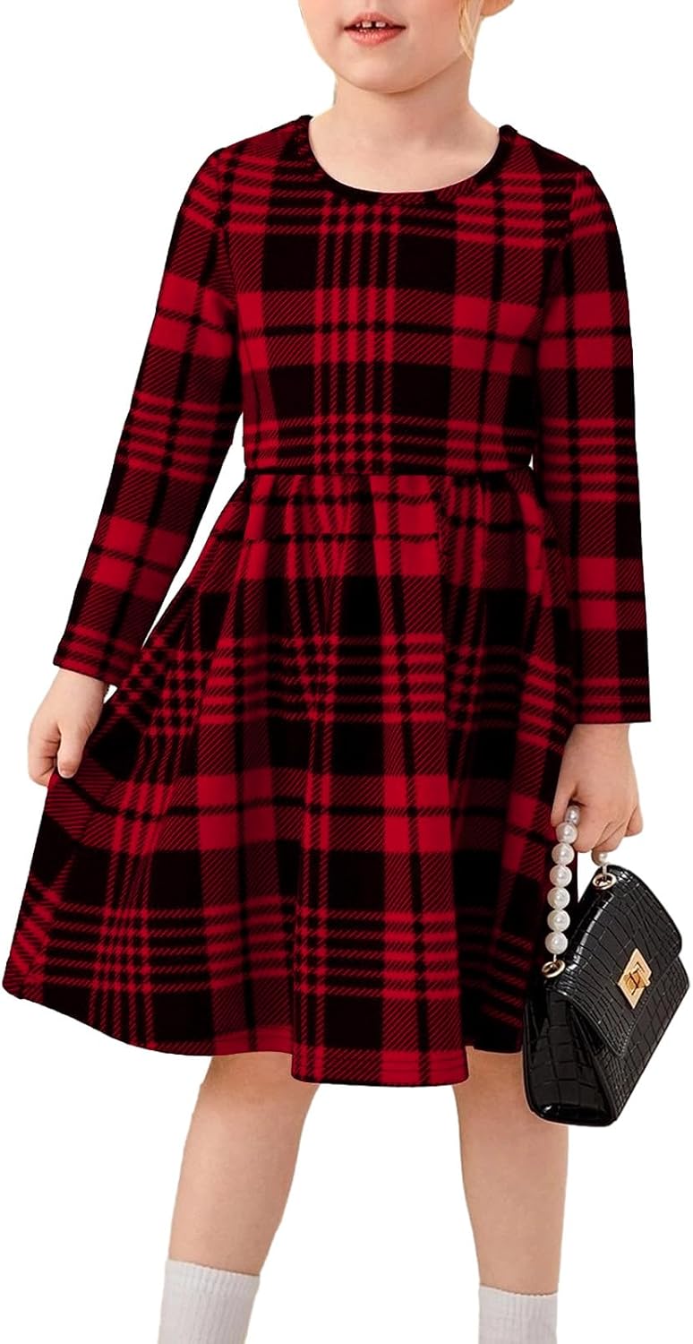 21KIDS Girls Fall Plaid Dress Long Sleeve Casual Midi Dresses with Pockets for Kids 6-14 Years - Image 4