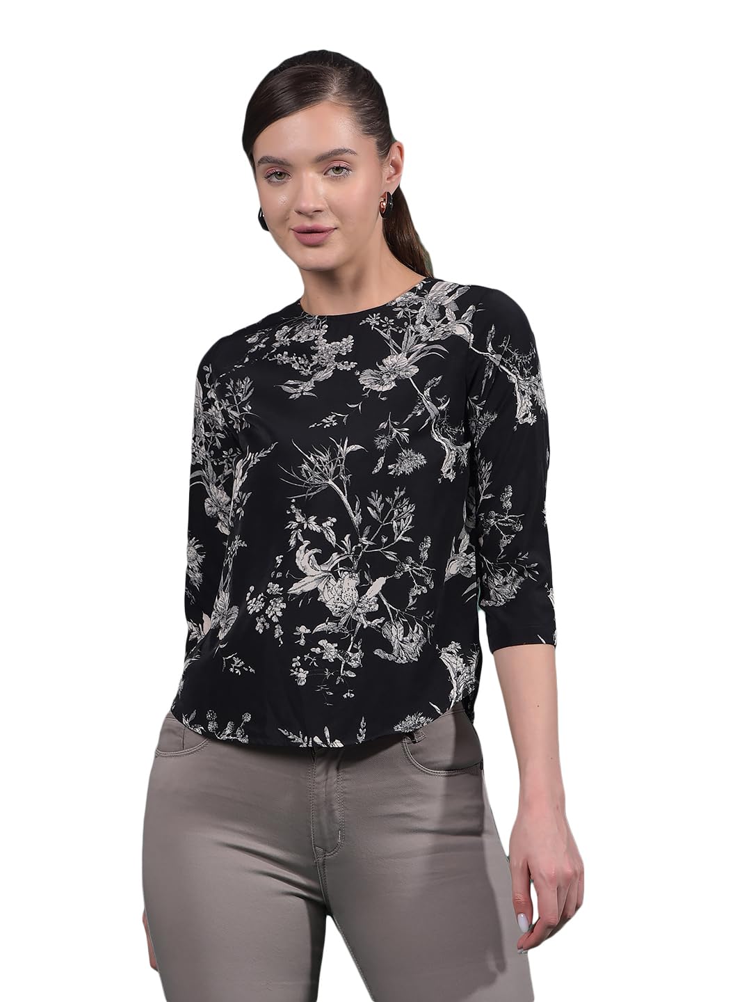 crimsoune club Women's Grey Floral Print Top-picture-29