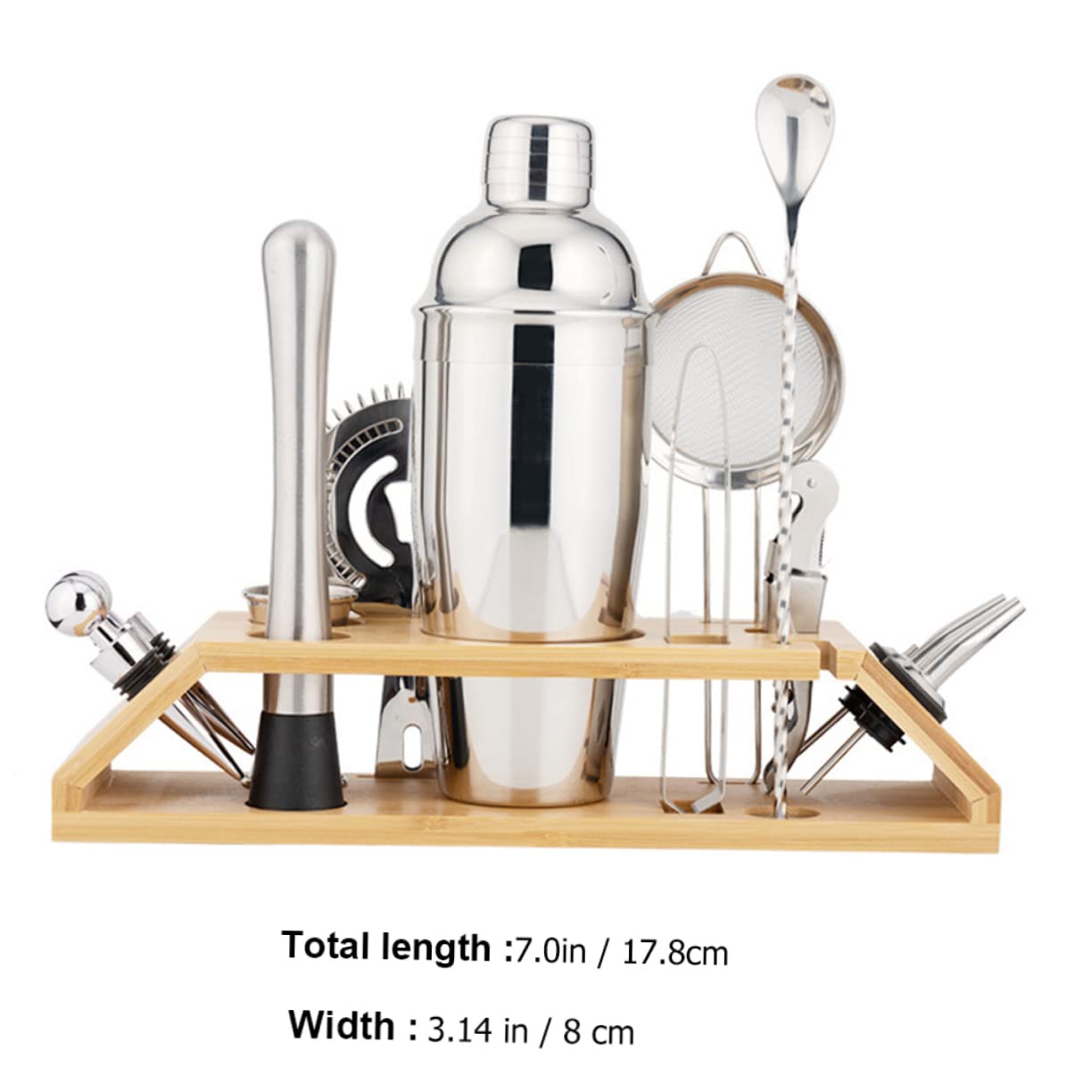 Alipis Set da Barman per Cocktail 13 Pezzi in Acciaio Inox, Shaker 550ml Supporto in Bambù, Portatile per Casa e Bar