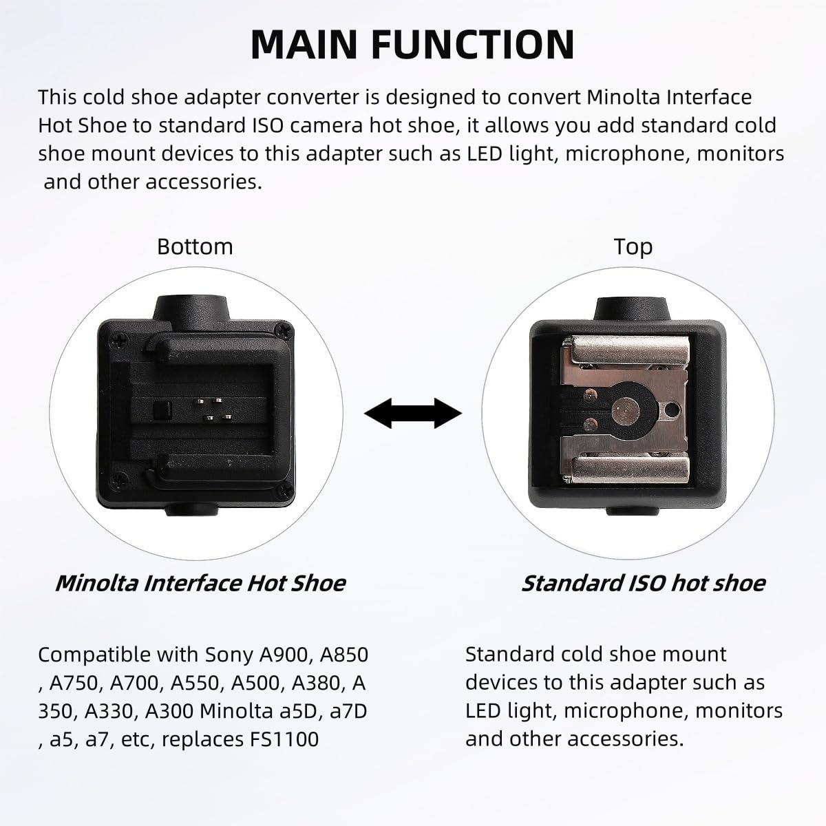Adaptateur de sabot de flash pour Sony A900 A850 A750 A700 A550 A500 A380 A350 A330 A300 Minolta a5D, a7D, a5, a7 Interface vers sabot standard universel avec port de synchronisation PC