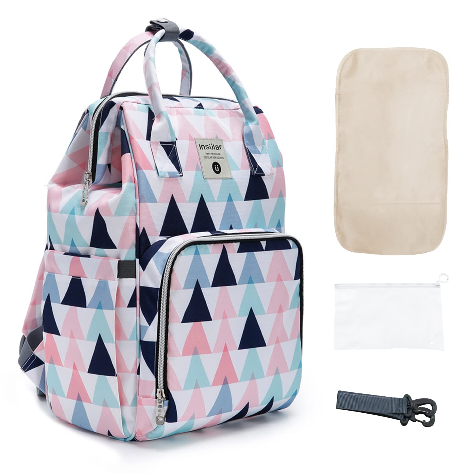 SONARIN Stylish Multifunctional Diaper Bag Backpack,Travel Nappy Changing Bag Mommy Bag with Changing Mat & Stroller Straps(Triangle)