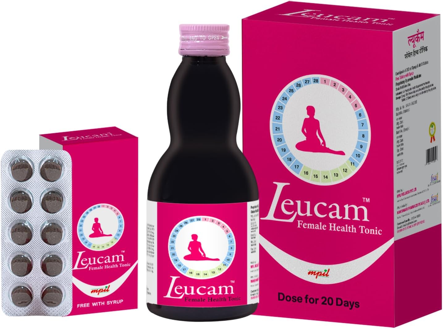 MPIL Leucam Women's Health Combipack | Helps in PCOD & UTI Relief | Ashok chhal and Lodhra for irregular periods | Hormonal Imbalance | For healthy cycle 400 ml + 80 Tab