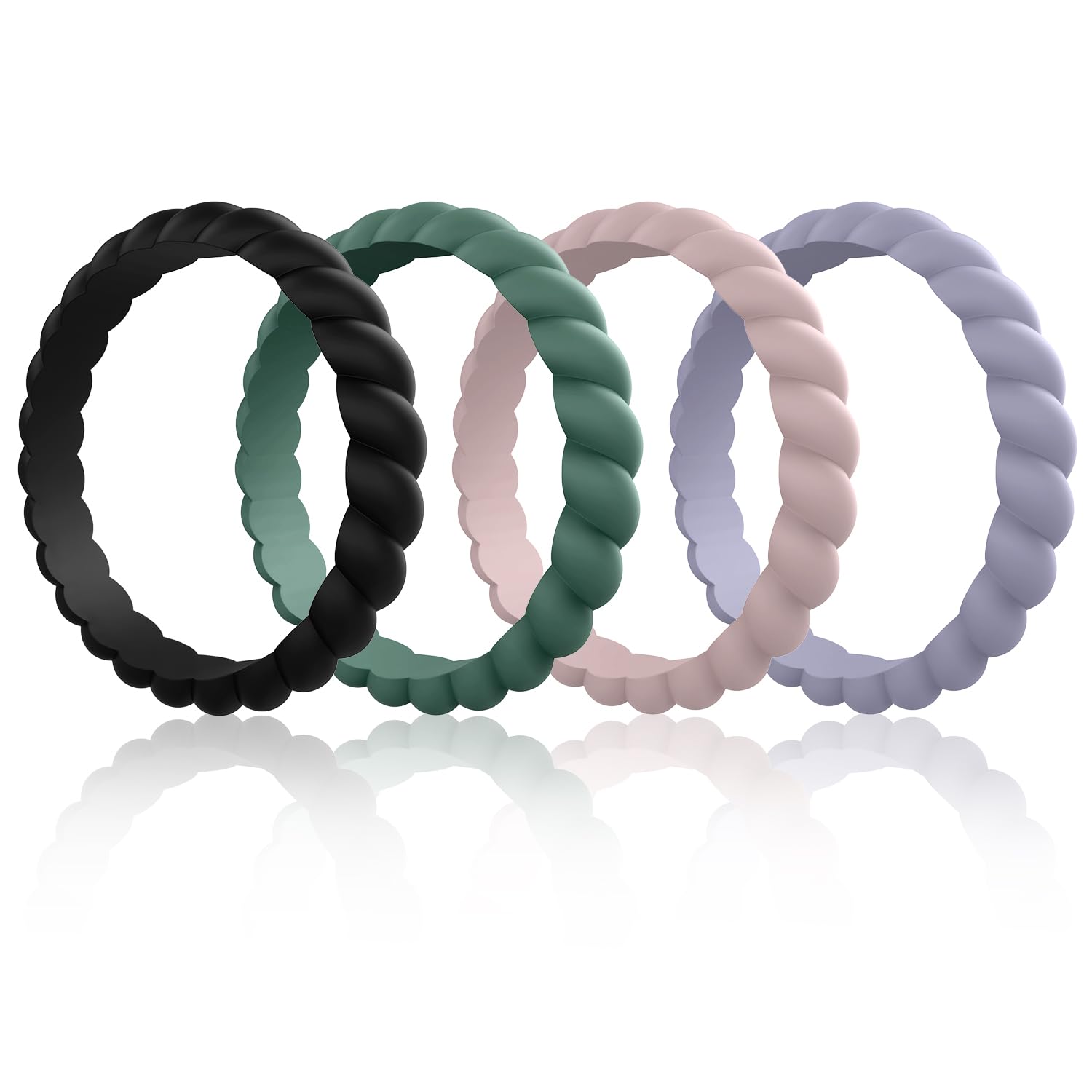 Egnaro Women's Braided Silicone Wedding Ring, Stylish Stackable Rubber Band
