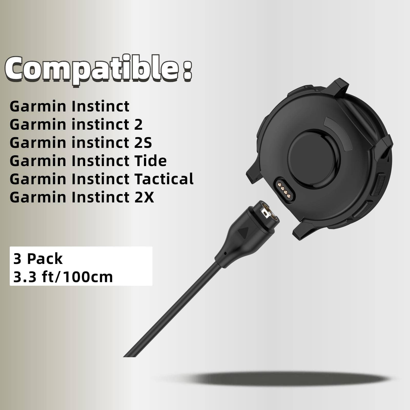 QHBAMD 3 Pack Compatible for Garmin Instinct 2/2S/2X/Tide/Tactical Watch Charger Cable,Replacement Charging Cable USB A 3.3ft/1M with Charger Port Protector Anti Dust Plug