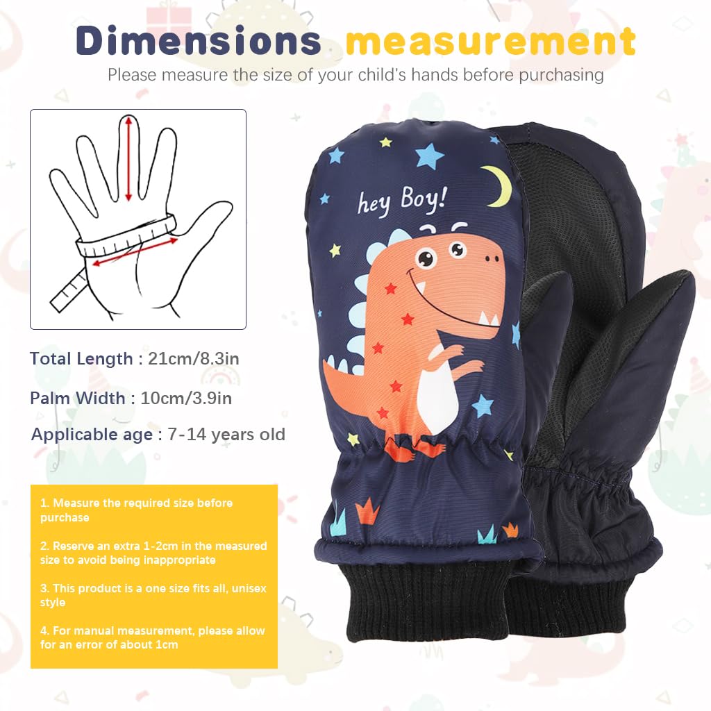 PATPAT® Cartoon Dino Printed Kids Hand Gloves for Winter for Boys Aged 7-14, Touch Screen Finger Anti-Slip Design, Ski Gloves, Bike Gloves Windproof Waterproof Warm Riding Winter Gloves 1