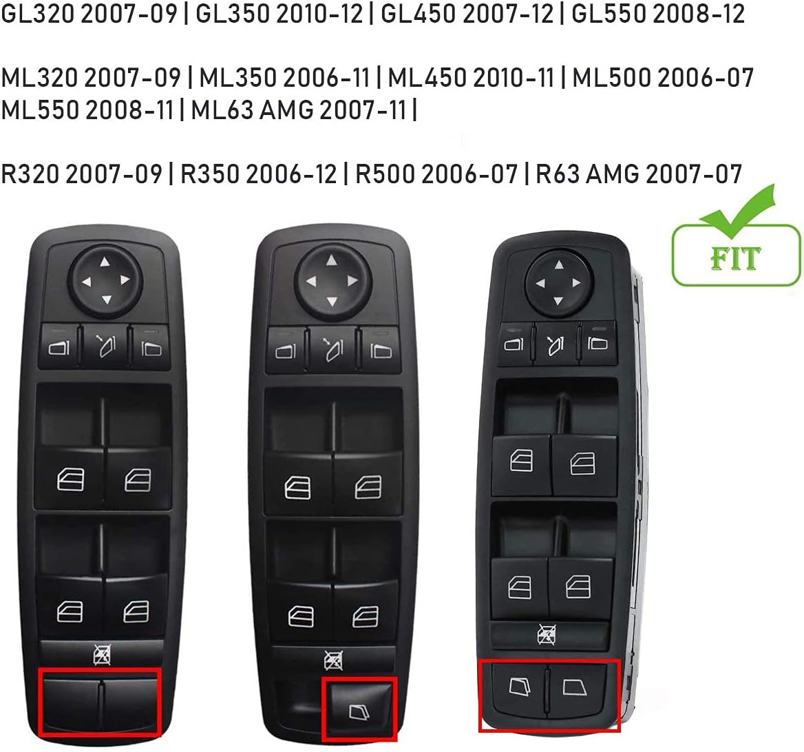 Jaronx 2PCS Driver Window Switch Button Covers Compatible with Mercedes Benz, Power Master Window Lift Switch Button Cover Caps Compatible with Mercedes Benz ML GL R Class W164 X164 W251