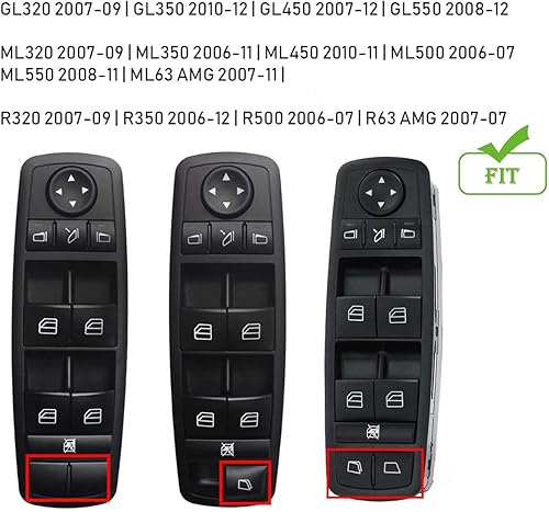 Miniatura 9 de Jaronx 2 botones de interruptor de ventana del conductor compatibles con Mercedes Benz, interruptor maestro de ventana de repuesto compatible con