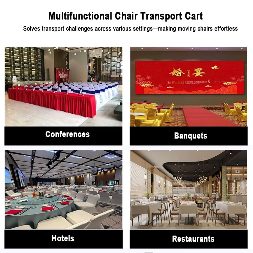 Silla de mano resistente con ruedas de goma de 6 pulgadas, transporta fácilmente hasta 15 sillas de banquete para eventos, fiestas, hoteles e iglesias