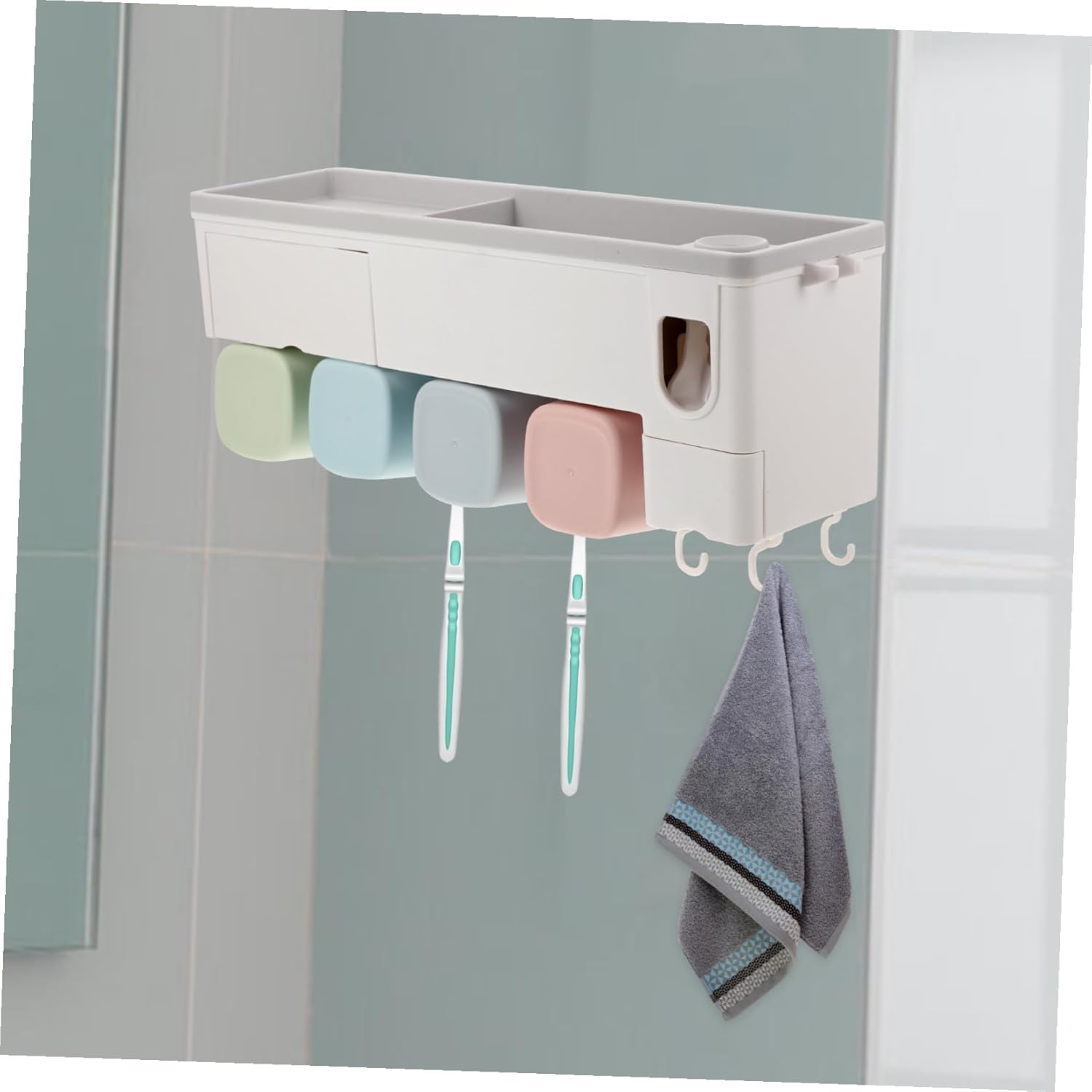 Garneck Automatic Toothpaste Squeezer Toothbrush Organizer Wall-Mounted Holder with Slots and Razor Storage Non-Punching Bathroom Rack Space-Saving Easy to Clean for Family Use