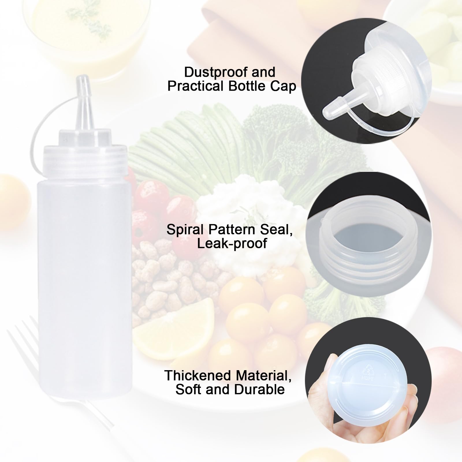 Squeeze Bottle, 4 Pcs 120ml 4oz Bote plastico para Salsas, Botella de Salsa con Tapa, Dispensador de Botellas - Ninguna Fuga, Sin BPA, para Condimentos, Salsa de Tomate, Mostaza, Mayonesa