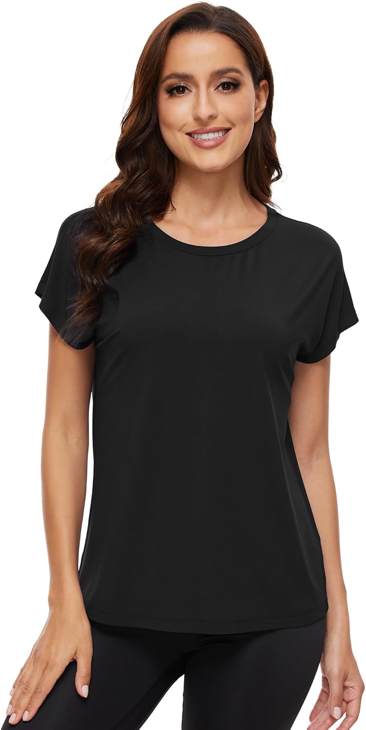 WiWi Women's Pajama Tops Soft Crew Neck Sleep Shirt Loose Short Sleeves T-Shirt Viscose from Bamboo S-XXL