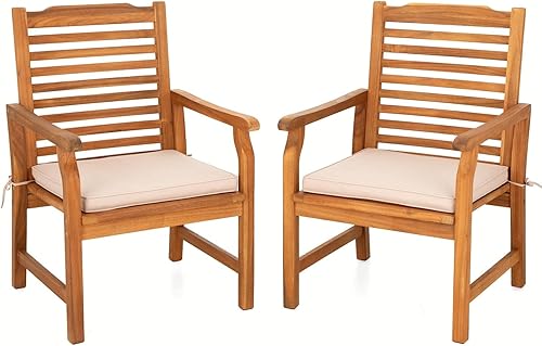 MFSTUDIO Juego de 2 sillas de comedor de madera de acacia para patio, juego de 2 sillas de comedor de teca con acabado de aceite natural, juego de 2