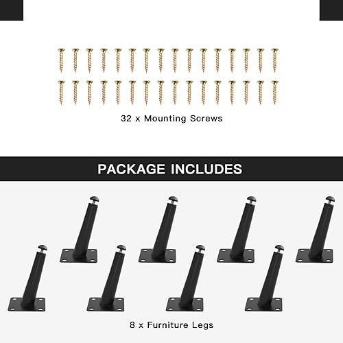 Miniatura 2 de Juego de 8 patas ajustables de 4 pulgadas para muebles, patas de mesa oblicuas de metal, patas de sofá, patas de mesa auxiliar, patas de silla,