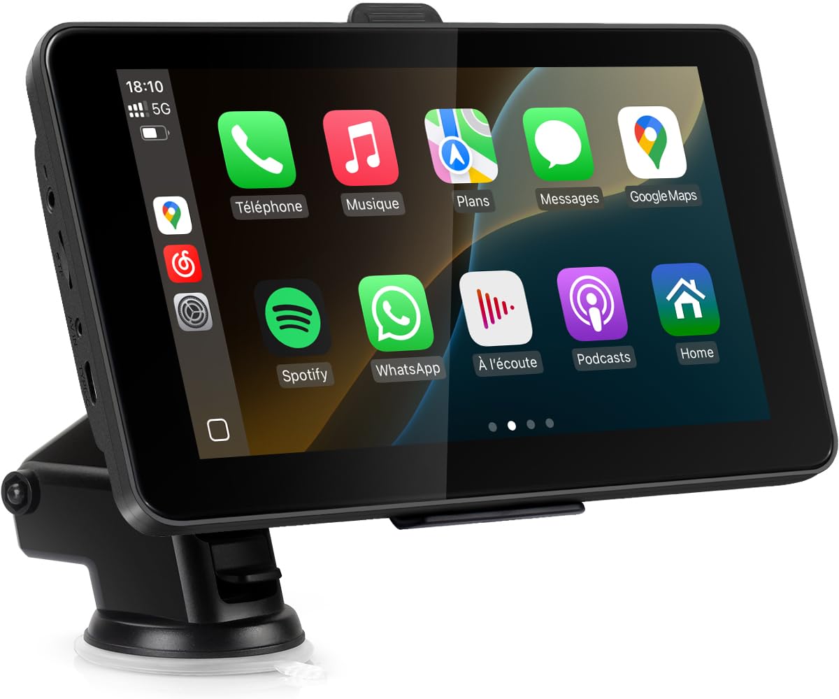 Autoradio Portable TOUTBIEN 7 Pouces CarPlay/Android Auto Sans Fil - Avec Caméra De Recul 1080P Et GPS