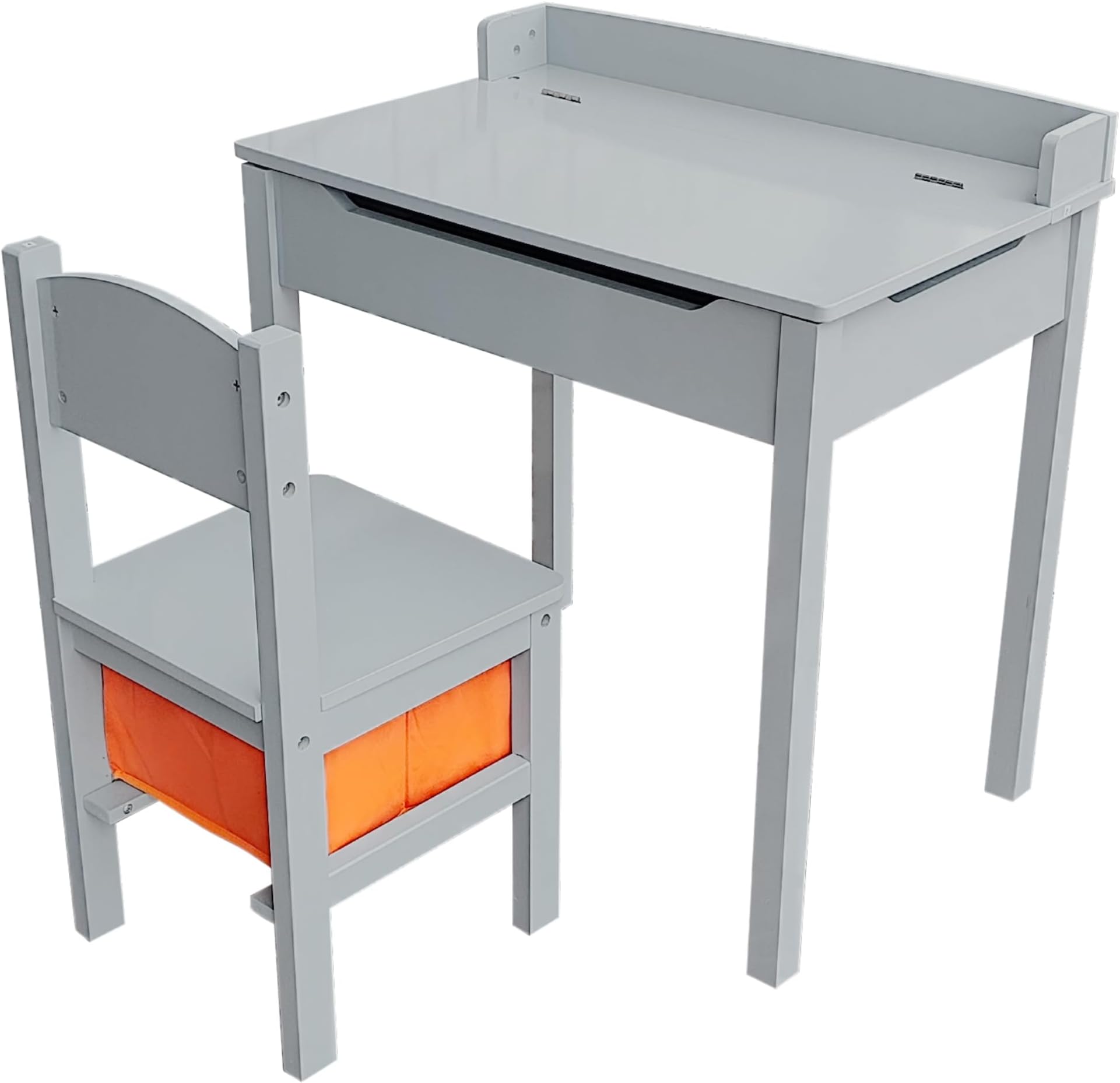 simpa Children's Wooden Lift Up Lid Desk & Storage Drawer Chair Set: Grey Finish.