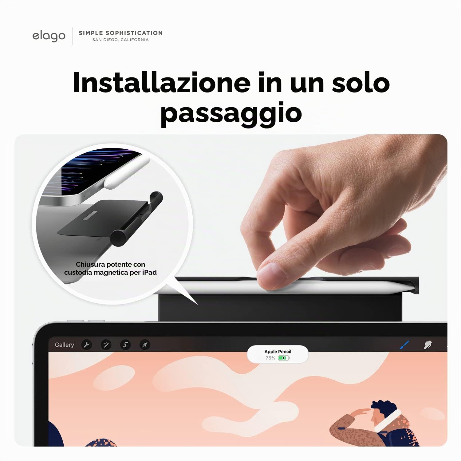 elago Supporto in Metallo per Apple Pencil (USB-C), Pro e 2ª Generazione | Compatibile con Apple Magic Keyboard, Smart Keyboard Folio e Cover Magnetiche per iPad, Mantiene Apple Pencil in Posizione