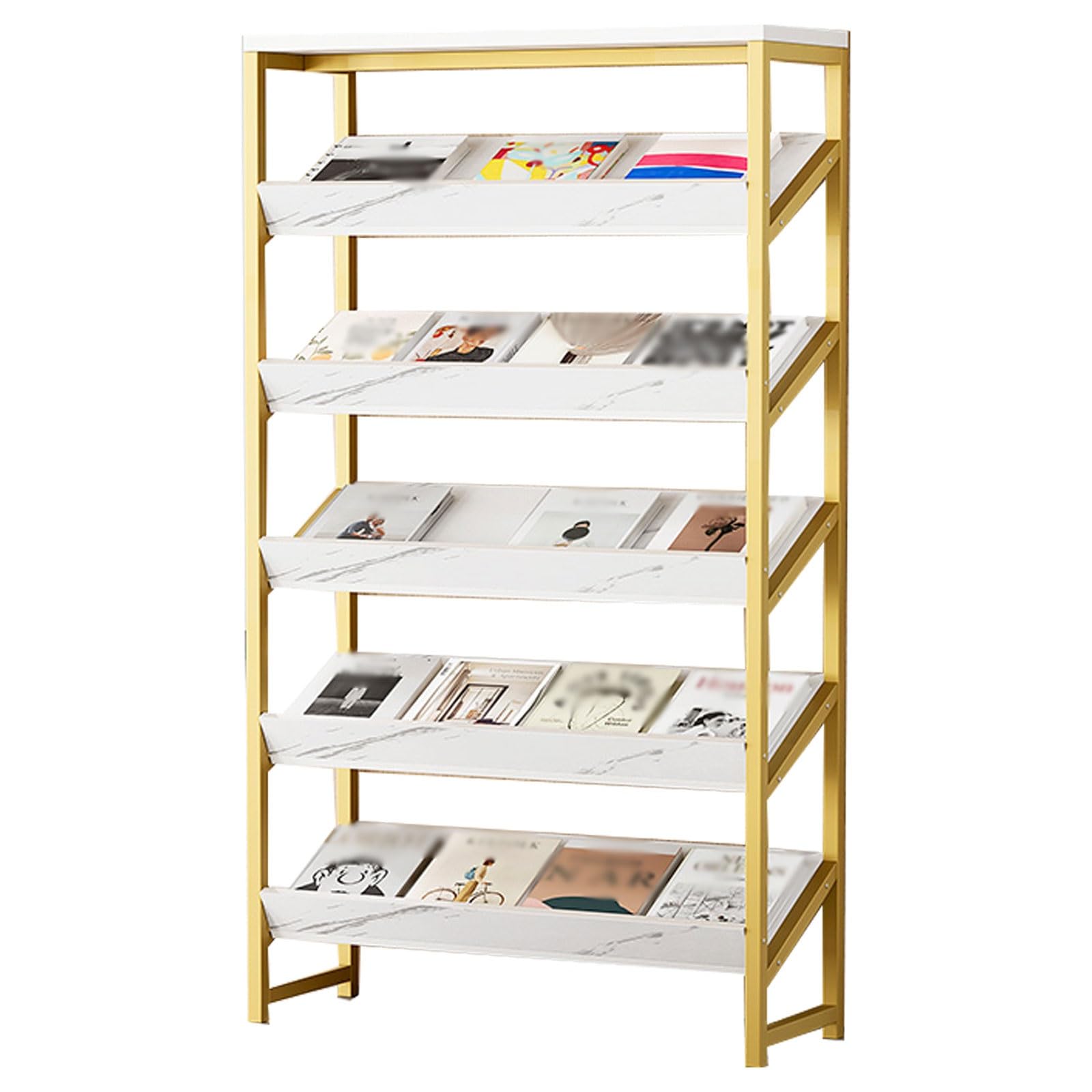 ASerZenith 5-Layer Brochure Display Stand Floor, Large Literature Catalog Newspaper Information Storage Rack/Iron Floor-Standing Magazine Holder for Trade Show Exhibitions(Gold)