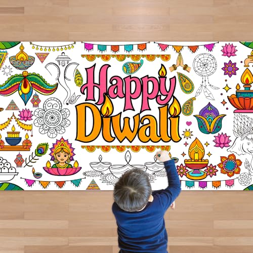Image of Diwali Giant Coloring Poster /Tablecloth - Diwali Decorations for Home | 30 x 72 Inches Jumbo Coloring Banner Backdrop Kids Crafts Activities Decor Party Decorations | Diwali Gifts