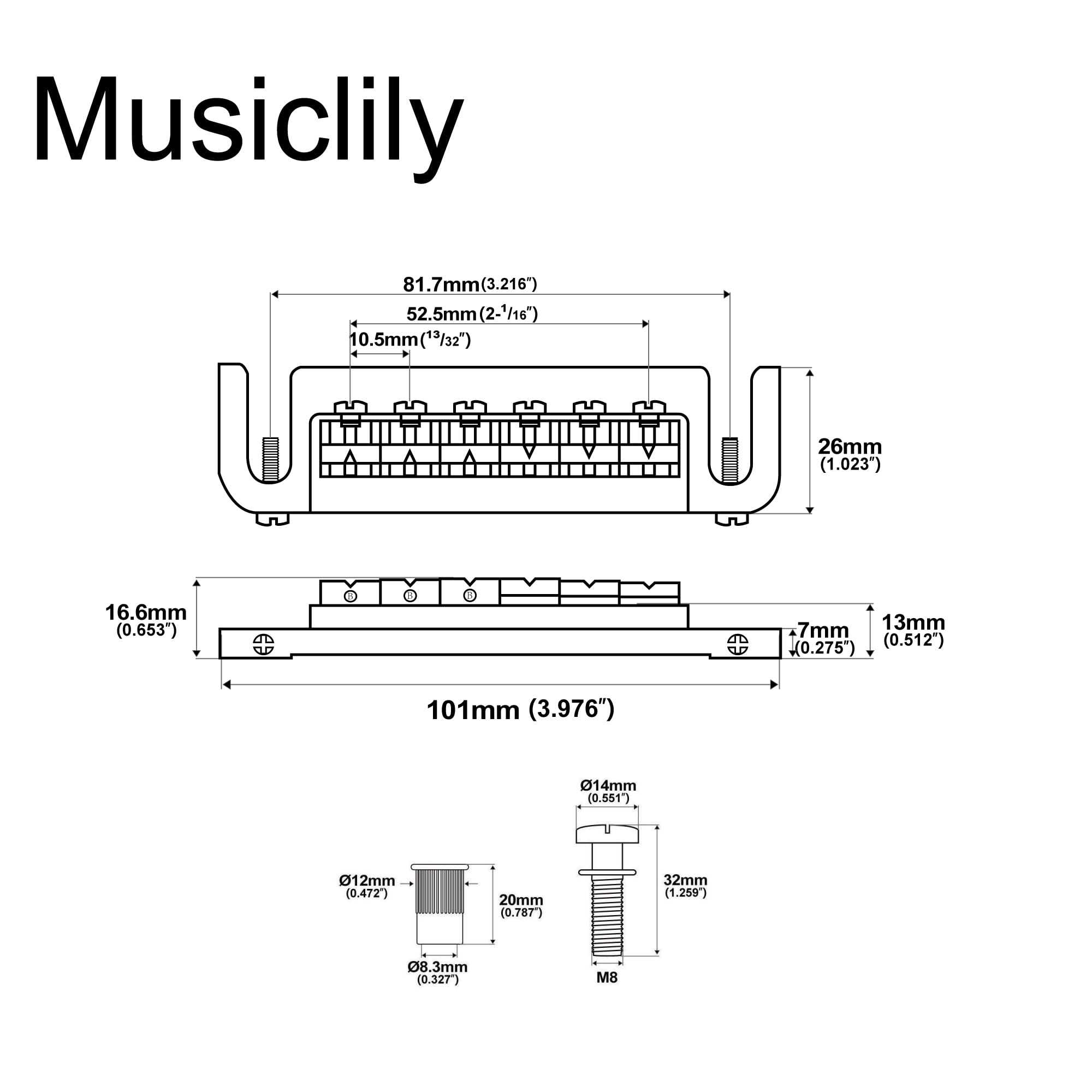 Stop Bar Tailpiece Musiclily Pro Wraparound Bridge For Epiphone Les Paul/SG - 52.5mm Spacing, Black Zinc Alloy Epiphone Bridge Replacement