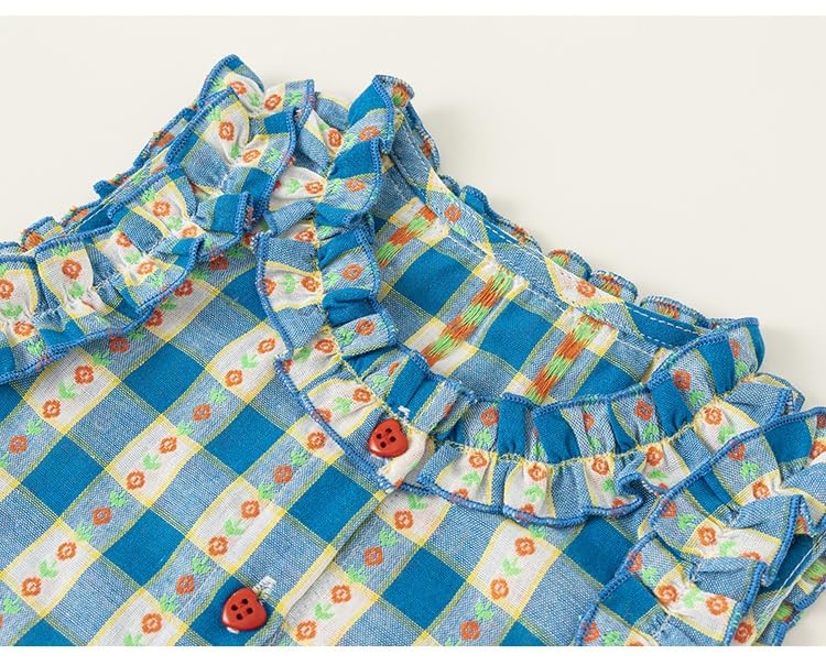 Toddler Baby Girls Plaid Clothes Outfits Button Sleeveless Floral Shirt Lace Wide Leg Shorts Kid Infant 2 PCS Set3